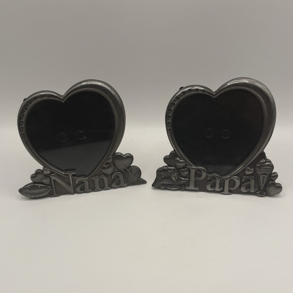 Set Of Malden Nana & Papa Silver Metal Heart Picture Frames 5 In Gift